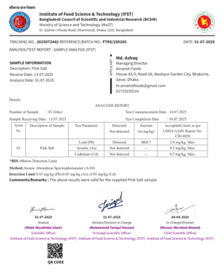 IFST Lab Test Report for Pink Salt